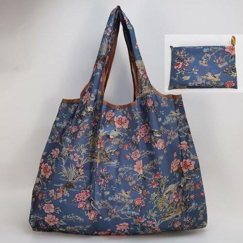 Fashionable foldable Flower shopping bag waterproof one-shoulder portable thickening portable grocery bag green supermarket bag