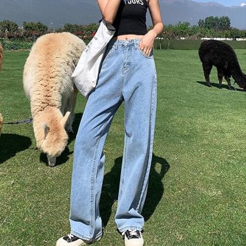 Fashion Harajuku Straight Pants Vintage Quality 2021 Woman Jeans High Waist Clothes Wide Leg Denim Clothing Blue Streetwear