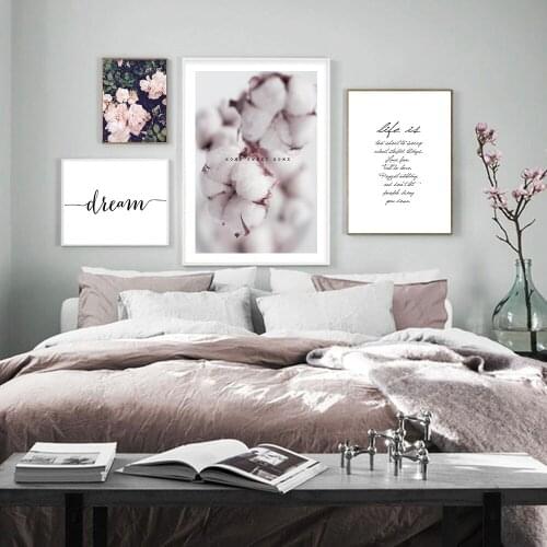 Cotton Flower Landscape Wall Art Peony Canvas Painting Nordic Quotes Posters And Prints Wall Pictures For Living Room Decor