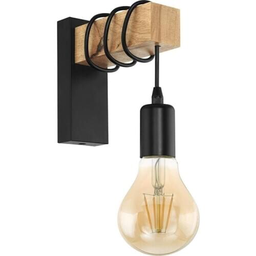 Iron Wood Nordic Black E27 Wall Light Fixture Lampara Pared Stairs Led Light Lamps for Home Lampara De Pared WJ926