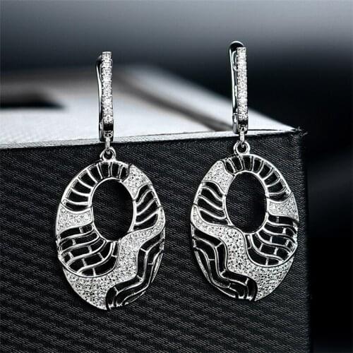 Real 100% Luxury Genuine 925 Sterling Silver Earrings Shining Hallow Clear Zircon Clip Earrings For Women Fine Jewelry Wholesale