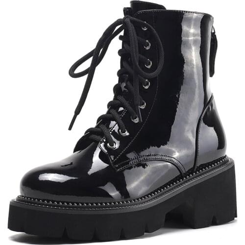 Autumn Winter Ankle Martin Boots Women Shoes Thick Bottom Black White Platform Footwear Elegant Shoes Women Lace Up Boots A200