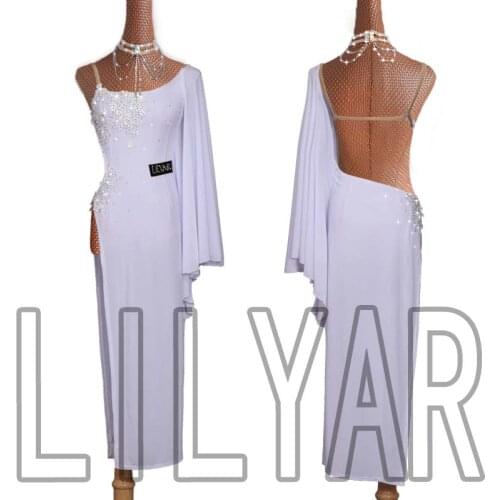 New Latin dance dress competition dress performance Dress Adult custom white embroidered sparkle diamond open back long Dance Dr