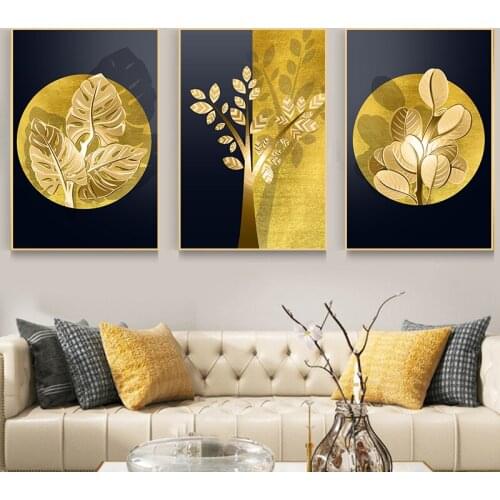 Modern Gold Leaves Plants Abstract Wall Art Posters Canvas Pictures Prints Paintings for Living Room Home Decoration