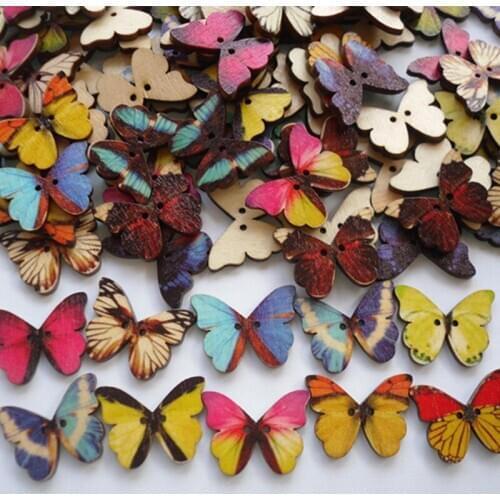 Sale!!! New 100pcs/sets 2 Holes Mixed Color Butterfly Wooden Buttons Fit Sewing Craft Scrapbooking 20*28MM DIY Accessories