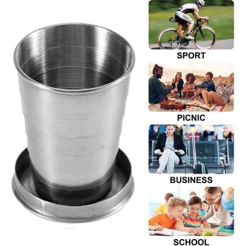 Folding Cup 304 Stainless Steel Camping Traveling Outdoor Camping Hiking Folding Portable With Keychain Collapsible Glass