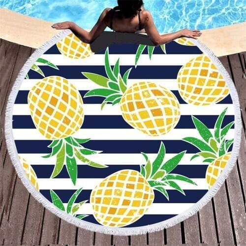 Colorful Fruit Pineapple Round Beach Towel Adult Microfiber Soft Absorbent Sports Swimming Surfing Beach Towels
