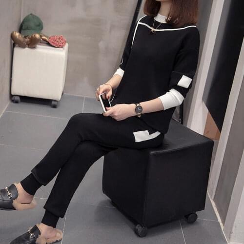 Knit Set Women Pants Plus Size Clothing 2021 New Autumn Loose Long Sleeve Pullover Trendy Sweater Pants Two Piece Tracksuit M84