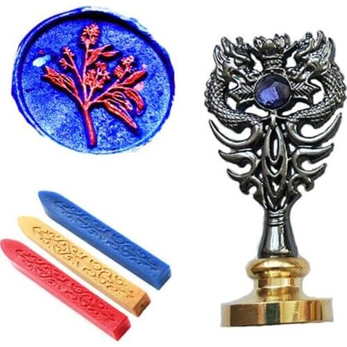 Signature Custom Wax Seal Stamp Kit Leaf Plant Nature Metal Dragon Handle Vintage Wedding Invitations (Dragon black)