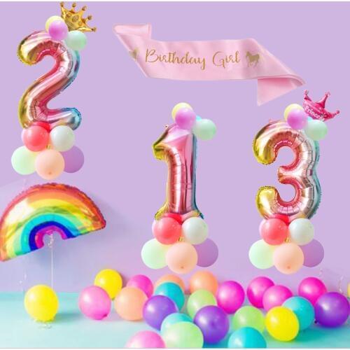 32inch rainbow number balloons with gold crown unicorn party foil balloon birthday party decorations kids baby shower globos