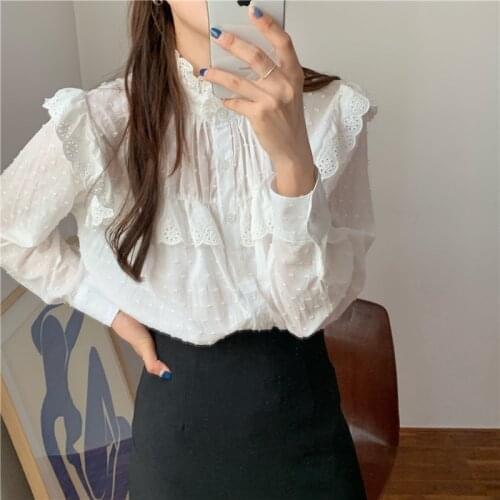Alien Kitty Korean Cute Female Stand Chic Sweet Women 2021 New Shirts High Street All Match OL Full Sleeves Stylish Blouses