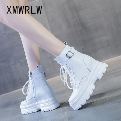 XMWRLW Women Genuine Leather Ankle Boots Autumn Winter Shoes High Heels Wedges Shoes For Women Winter Ankle Boots Fashion Shoe