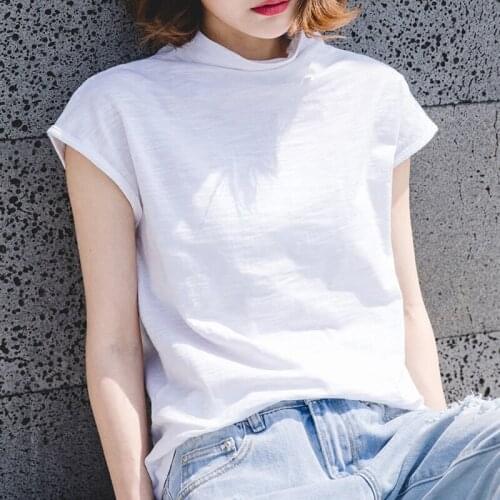 Bamboo cotton women t-shirts 2019 summer new solid turtleneck loose slim lady elegant outwear top tees fashion pulls tops
