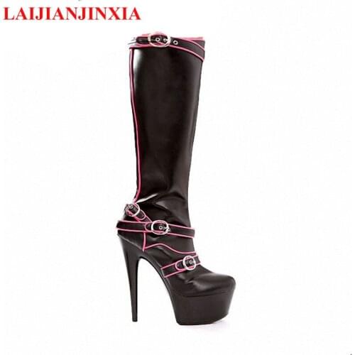 15cm ultra high heels boots medium-leg double hasp women platform boots 6 inch platform heel Sexy Knee-High Boots