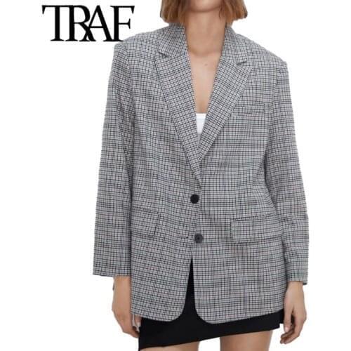 ZHENBAILI Plaid Blazer Women 2021 Casual Loose Jacket Women Vintage Long Sleeve Pockets Coat Female Outerwear Chic Tops