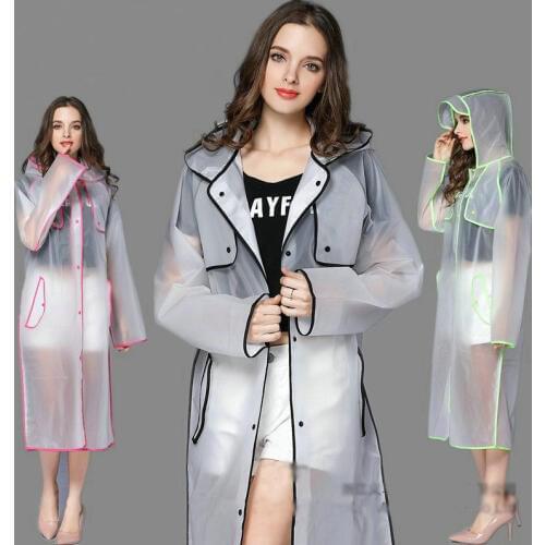 New Fashion EVA Women Poncho With Hat Ladies Waterproof Long Translucent Raincoat Adults Rain Coat