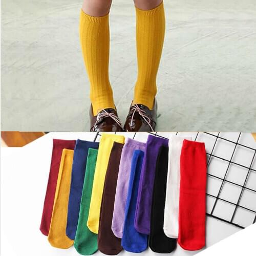 1 Pair Spring Autumn Children Socks 3 To 10 Year Cotton Lace Double Needle Breathable Socks Solid Baby Girls Knee Socks School