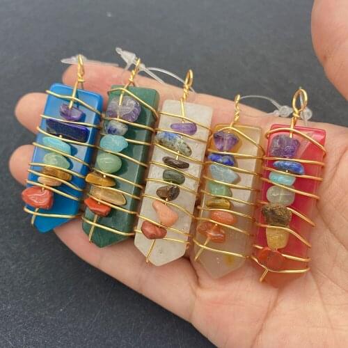 1PCS Natural Semi-precious Stone Pendant Blue Copper Wire Winding Pendant for DIY Necklace Jewelry Making Woman Accessories