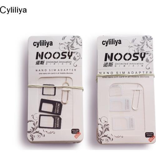 100sets(400pcs) 4 In 1 Noosy Nano Micro SIM Card Adapter Eject Pin For iPhone 5 5S For iPhone 6 6plus 7 7plus with Retail Box
