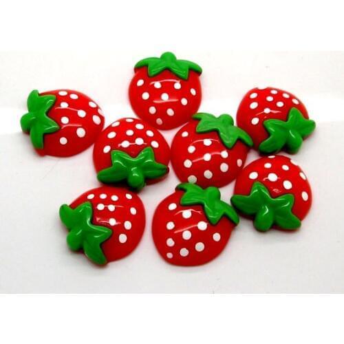 20Pcs Red Resin Strawberry Embellishments Flatback Cabochon Scrapbook Wedding Decoration Diy Craft Accessories 25x23mm