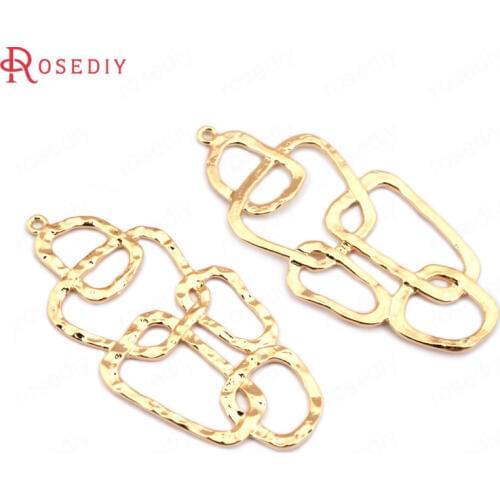 33489)6PCS 42*21MM 24K Gold Color Brass Geometry Charms Pendants High Quality Diy Jewelry Findings Accessories wholesale
