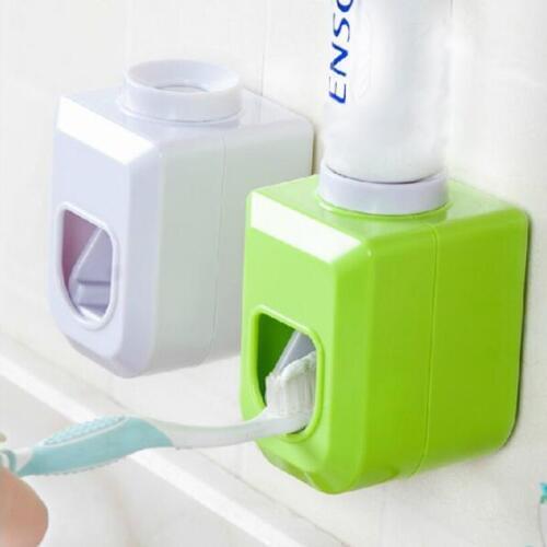 4 Colors Automatic Toothpaste Dispenser Self Adhesive Wall Mount Stand Toothpaste Squeezer Dust-proof Kit for Washroom Bathroom