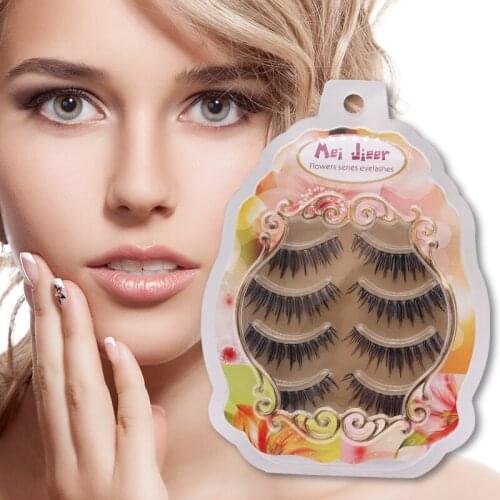 4 Pairs Handmade Eyelashes Makeup Eye Lashes Beauty Extension Tools 3D Faux Mink Eyelashes for Masquerade Japanese Natural Lash