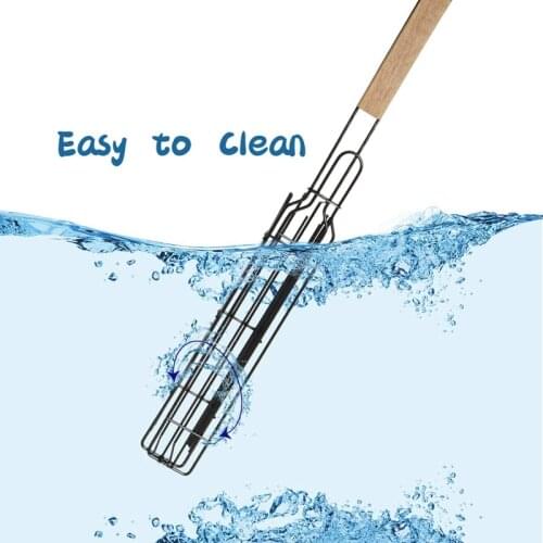 4 Pcs Kabob Grilling Basket with 2Pcs Silicone Brush Reusable Durable Wooden Handle Barbecue Tool Grill Basket Grill Net