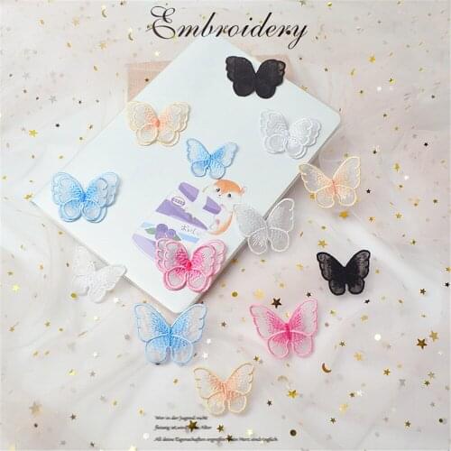 5 Colors Double Layers Organdy Butterfly Patch Embroidered Cloth Stickers Iron On Patch for Clothing Bride Veil Accessories