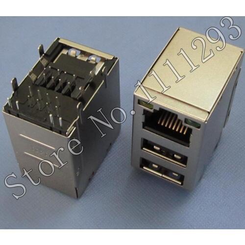 5pcs/lot 2.0 Double USB Jack + RJ45 Connector for Desktop computer motherboard 100Mb Fast Ethernet port