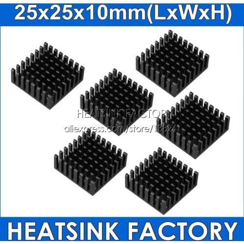10pcs/lot Silver / Black 25x25x10mm Aluminum Heatsink IC Heat Sink Radiator for IC CPU Chip Cooler Cooling