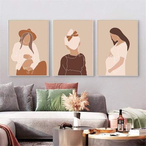 Abstract Mother Canvas Print Pregnant Canvas Poster Painting Vintage Woman Wall Art Picture Boho Posters Bedroom Home Decoration