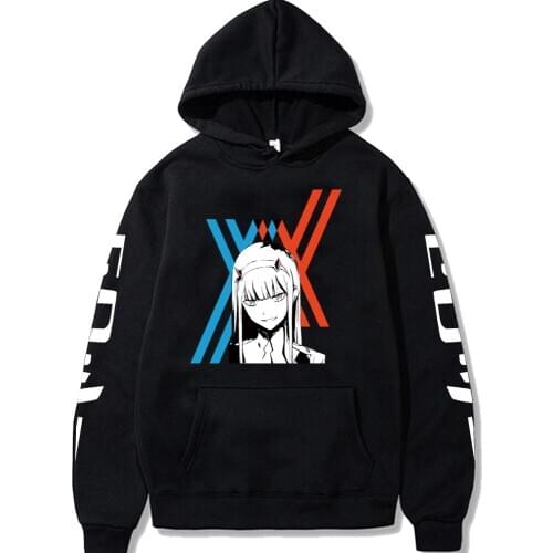 Anime Darling In The Franxx Zero Two Print Hoodie Long Sleeve Unisex Cosplay Striped Hooded Sweatshirt Pullover Tops