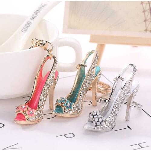 1PC Alloy Key Ring High Heels Keychain Shoes Key Keychains Rhinestone Crystal Purse Car Key Chain Gift Girl