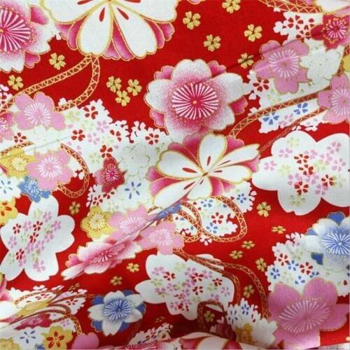 CF663 Red/Pink Sakura Printed Brozen Cotton Fabrics For The Kimono Table Clothes Door Curtains DIY Fabric High-Grade Home Fabric
