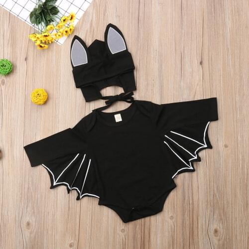 Citgeett Halloween Fashion Newborn Baby Boy Cartoon Wing Black Bodysuit Hat Outfits Set Clothes