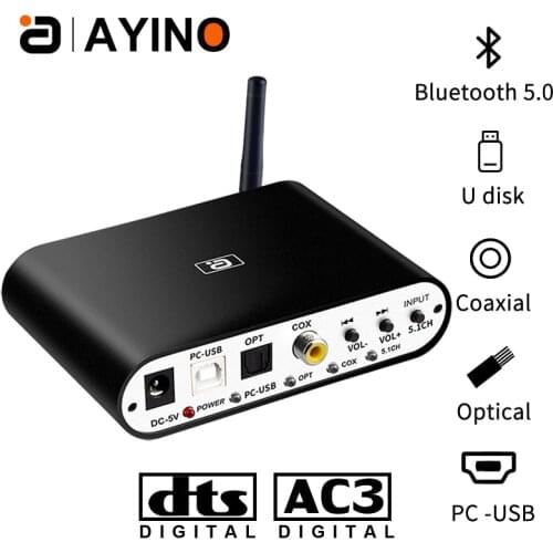 DA615U 5.1CH Audio Decoder Bluetooth 5.0 Reciever DAC Wireless Audio Adapter for5.1channels Amplifier Optical Coaxial U play