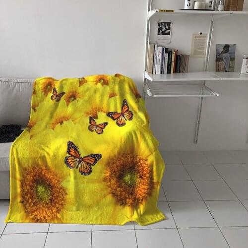 Home Soft Blankets Sunflower Butterfly Field Adult Children Bedroom Bed Sofa Throw Blankets Office Warm Air Conditioning Quilt