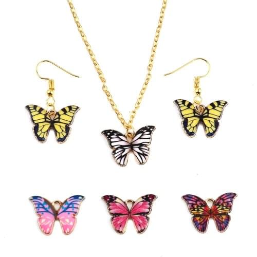 Doreen Box Multicolor Insect Charms Butterfly Animal Enamel Women DIY Pendants Necklace Earrings Party Jewelry Findings,10PCs