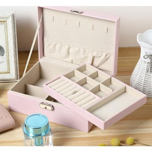 Leather PU Double Layer Gift Box Bracelet Earring Ring Necklace Jewelry Box Jewelry Storage Case Black/White Jewellery Box