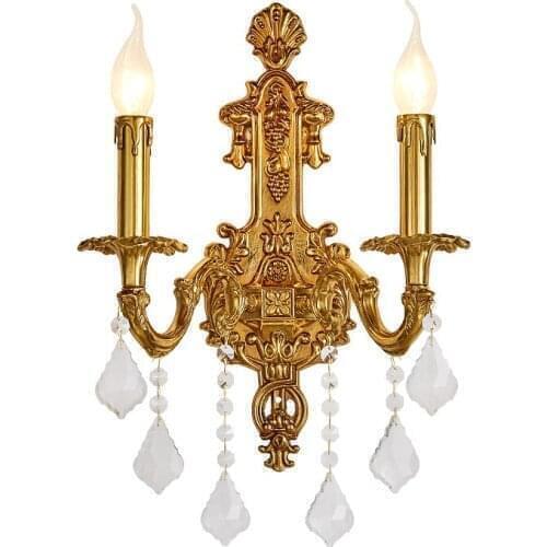 French living room background wall copper wall lamp bedroom bedside lamp European simple candle double headed wall lamp