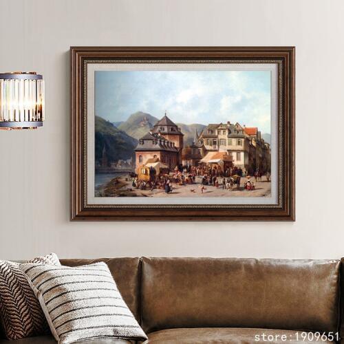 Cotton no frame classical building bazaar landscape canvas printings oil painting printed on cotton wall art decoration pictures