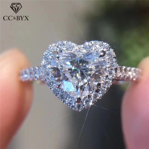 CC Silver Rings For Women S925 Heart Cubic Zirconia Ring Elegant Wedding Engagement Propose Bridal Jewelry Loves Gift CC829