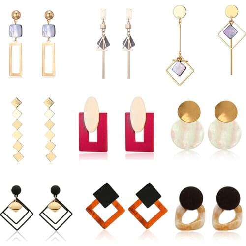 Korean Summer Blue Geometric Acrylic Irregular Hollow Circle Square Drop Earrings for Women Party Wedding Jewelry