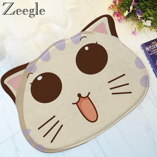 Zeegle Cartoon Cat Printed Entrance Door Mat Floor Mat Doormat Outdoor Decorative Flannel Absorbent Non-slip Bath Rug