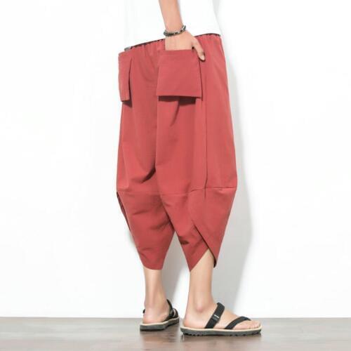 M-5xl New Men Clothing Plus Size Cotton Linen Casual Loose Harem Pants Bloomers Large Crotch Pants Solid Color Drawstring Pants