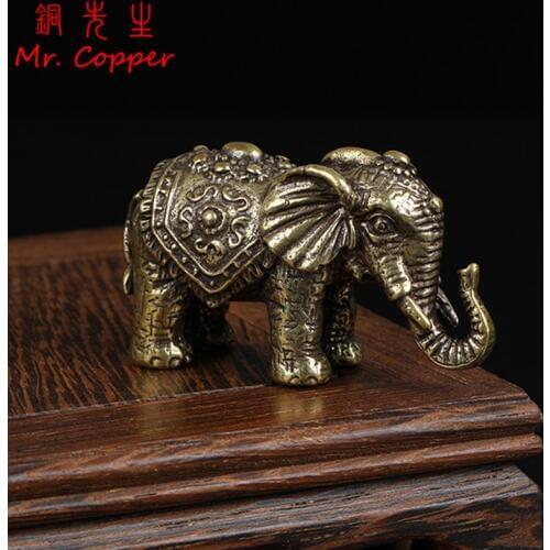 Solid Copper Lucky Elephant Small Ornaments Brass Blessing Elephants Miniature Figurine Antique Bronze Animal Statue Craft Decor