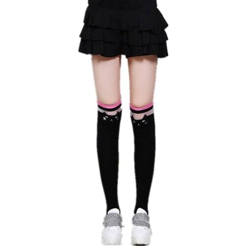Cute Lace Cat Girls Over Knee Socks Cotton Womens Socks Long Kawaii Sexy Slim Compression Stocking Thigh high Stockings Women