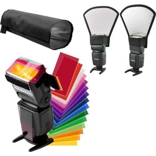 12Colors card Flash Diffuser Kit+silver/white Reflector+Foldable Beam Snoot For Canon Nikon Sony Pentax Yongnuo flash photoflash