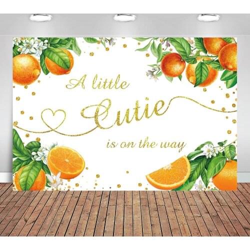Orange Baby Shower Backdrop A Little Cutie Is on The Way Citrus Orange Party Photography Background Gender Reveal Orange Floral